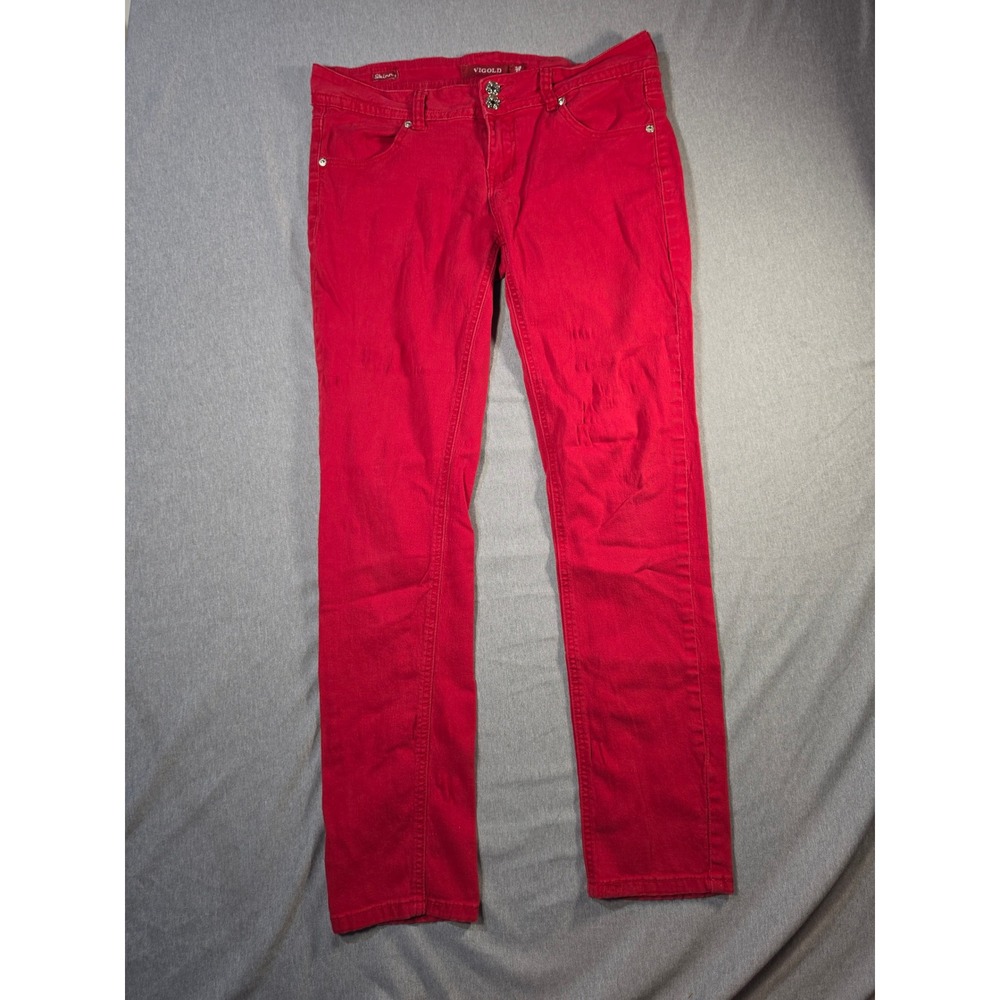 Vigold Red Skinny Jeans Womens Size 7/8 29 Double Button Low Mid Rise Stretch